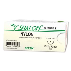 FIO DE SUTURA DE NYLON PRETO 4.0 - MT 1/2 CIRC. TRG. 1,5 CM- 45CM- SHALON