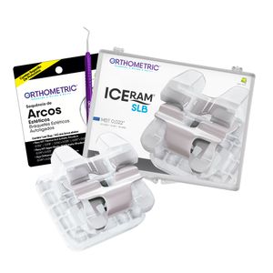 KIT DE BRAQUETES AUTOLIGADO ESTÉTICO - CERÂMICO - ICERAM SLB - PRESCRIÇÃO MBT .022" - COM GANCHO NOS CANINOS E PRÉS - ORTHOMETRIC