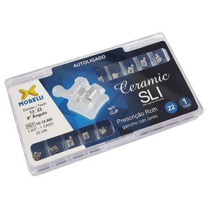 KIT DE BRÁQUETES ESTÉTICOS AUTOLIGADO SLI - CERÂMICO - PRESCRIÇÃO ROTH .022" - CAN 9° ANG - COM GANCHO NOS CANINOS E PRÉS - MORELLI