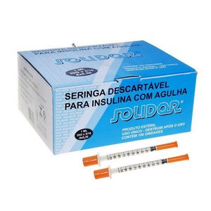 Seringa Insulina 1mL  Agulha Fixa 8x0,30mm 30G C/ 100un Solidor - Labor Import